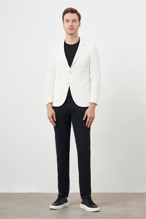 Morven Erkek Beyaz Örme Slim Fit Torba Cep Mono Yaka Spor Ceket