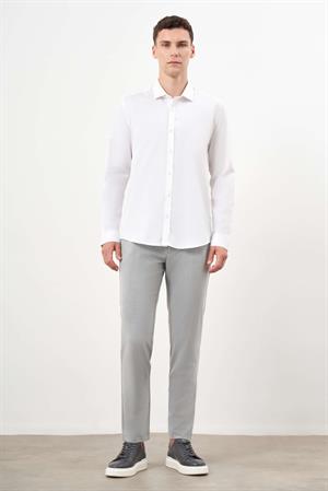 Morven Erkek Beyaz Pamuk Baskılı Desenli  İtalyan Yaka Slim Fit Gömlek