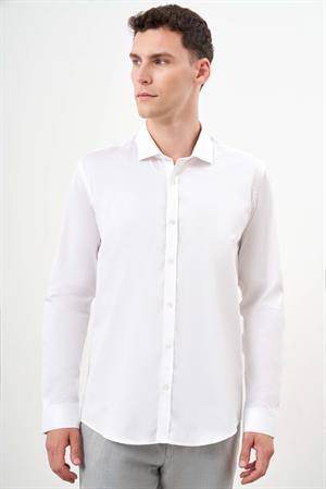 Morven Erkek Beyaz Pamuk Baskılı Desenli  İtalyan Yaka Slim Fit Gömlek