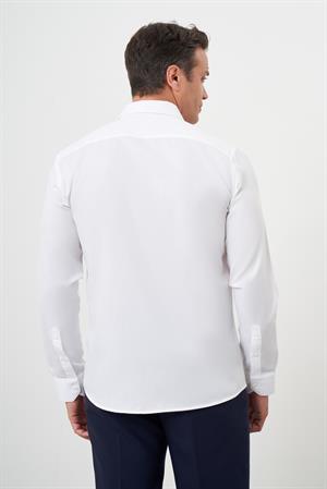 Morven Erkek Beyaz Pamuk Baskılı Desenli  İtalyan Yaka Slim Fit Gömlek