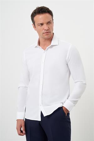 Morven Erkek Beyaz Pamuk Baskılı Desenli  İtalyan Yaka Slim Fit Gömlek