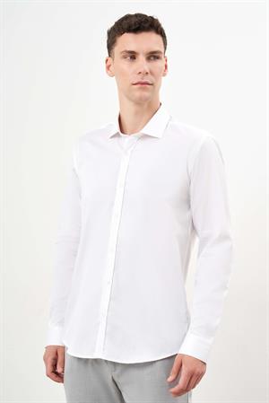 Morven Erkek Beyaz Pamuk Baskılı Desenli  İtalyan Yaka Slim Fit Gömlek