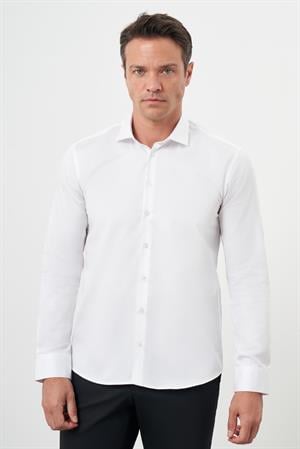 Morven Erkek Beyaz Pamuk Düz Desen İtalyan Yaka Slim Fit  Gömlek