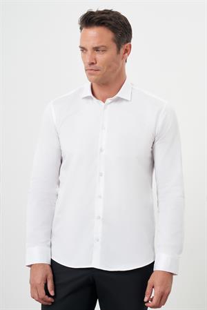 Morven Erkek Beyaz Pamuk Düz Desen İtalyan Yaka Slim Fit  Gömlek