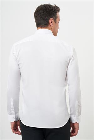 Morven Erkek Beyaz Pamuk Düz Desen İtalyan Yaka Slim Fit  Gömlek