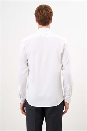 Morven Erkek Beyaz Pamuk Düz Desen Sert Yaka Slim Fit  Gömlek