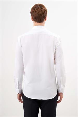 Morven Erkek Beyaz Pamuk Düz Desen Sert Yaka Regular Fit Gömlek