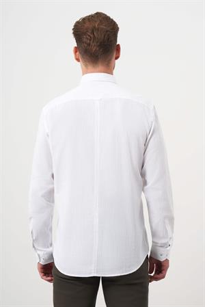 Morven Erkek Beyaz Pamuk Ekoseli Düğmeli Yaka Slim Fit Gömlek