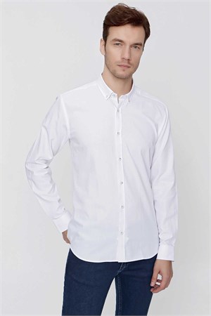 Morven Erkek Beyaz Pamuk Mini Oxford Slim Fit Dar Kesim Gömlek