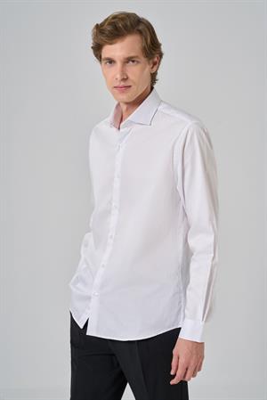 Morven Erkek Beyaz Pamuk Trend Dynamic Fit İtalyan Yaka Gömlek