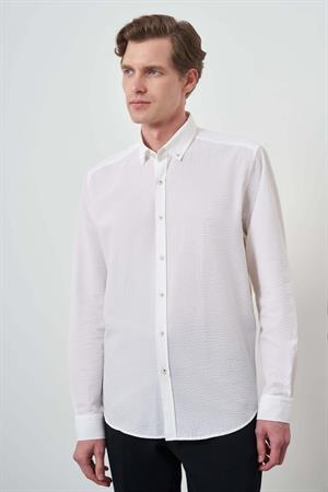 Morven Erkek Beyaz Pamuk Trend Dynamic Fit Düğmeli Yaka Gömlek