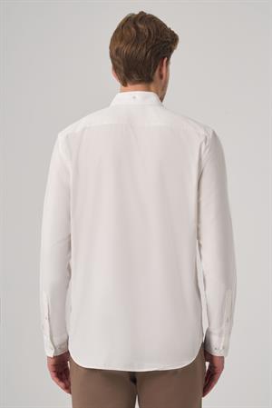 Morven Erkek Beyaz Pamuk Trend Dynamic Fit Düğmeli Yaka Gömlek