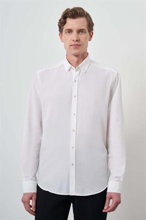 Morven Erkek Beyaz Pamuk Trend Dynamic Fit Düğmeli Yaka Gömlek