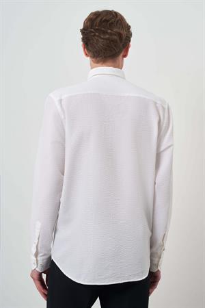 Morven Erkek Beyaz Pamuk Trend Dynamic Fit Düğmeli Yaka Gömlek
