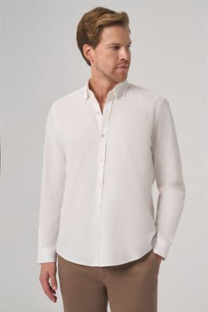 Morven Erkek Beyaz Pamuk Trend Dynamic Fit Düğmeli Yaka Gömlek