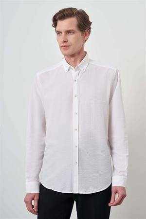 Morven Erkek Beyaz Pamuk Trend Dynamic Fit Düğmeli Yaka Gömlek