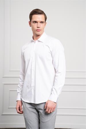 Morven Erkek Beyaz Pamuk Trend Slim Fit Dar Kesim Gömlek