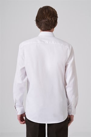 Morven Erkek Beyaz Pamuk Trend Slim Fit İtalyan Yaka Gömlek