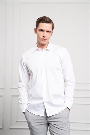 Morven Erkek Beyaz Pamuk Trend Slim Fit Dar Kesim Gömlek