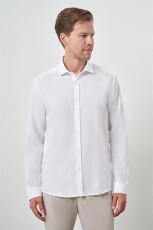 Morven Erkek Beyaz Pamuk Trend Slim Fit İtalyan Yaka Gömlek