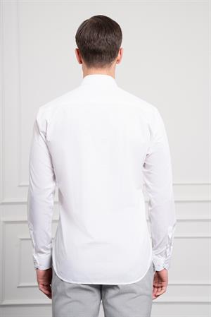 Morven Erkek Beyaz Pamuk Trend Slim Fit Dar Kesim İtalyan Yaka Gömlek