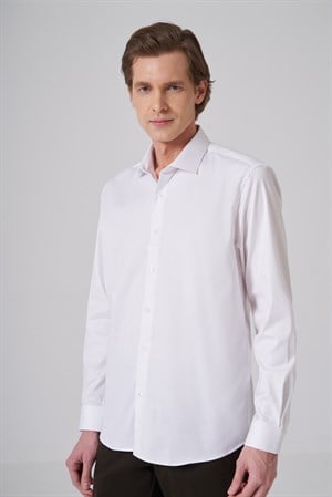 Morven Erkek Beyaz Pamuk Trend Slim Fit İtalyan Yaka Gömlek