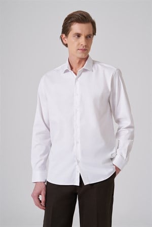 Morven Erkek Beyaz Pamuk Trend Slim Fit İtalyan Yaka Gömlek