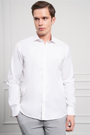Morven Erkek Beyaz Pamuk Trend Slim Fit İtalyan Yaka Gömlek