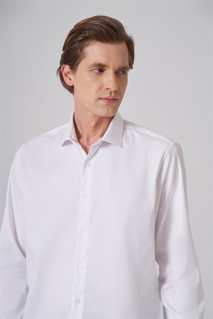 Morven Erkek Beyaz Pamuk Trend Slim Fit İtalyan Yaka Gömlek