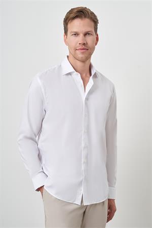 Morven Erkek Beyaz Pamuk Trend Slim Fit Dar Kesim Non Iron Gömlek
