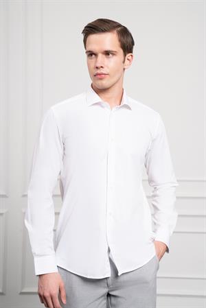 Morven Erkek Beyaz Pamuk Trend Slim Fit Dar Kesim İtalyan Yaka Gömlek