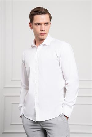 Morven Erkek Beyaz Pamuk Trend Slim Fit İtalyan Yaka Gömlek