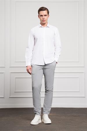 Morven Erkek Beyaz Pamuk Trend Slim Fit Dar Kesim İtalyan Yaka Gömlek