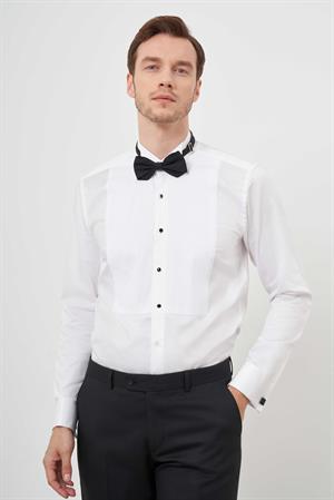 Morven Erkek Beyaz Piliseli Ata Yaka Slim Fit Gömlek