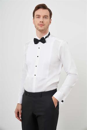 Morven Erkek Beyaz Piliseli Ata Yaka Slim Fit Gömlek