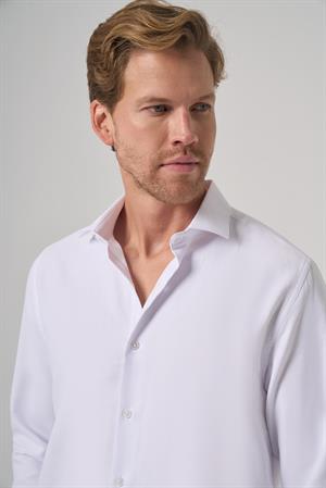 Morven Erkek Beyaz Polyester Trend Desenli Dynamic Fit İtalyan Yaka Gömlek