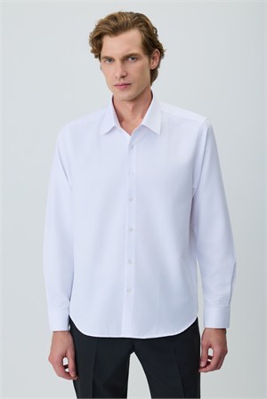 Morven Erkek Beyaz Polyester Trend Desenli Dynamic Fit İtalyan Yaka Gömlek
