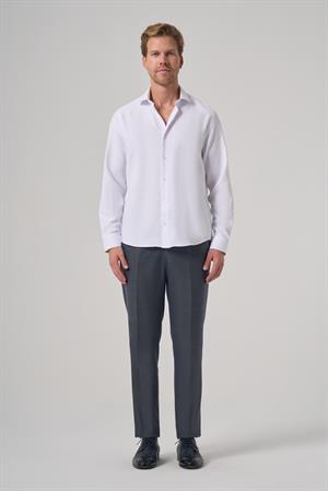 Morven Erkek Beyaz Polyester Trend Desenli Dynamic Fit İtalyan Yaka Gömlek