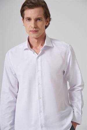 Morven Erkek Beyaz Polyester Trend Slim Fit Tam İtalyan Yaka Gömlek