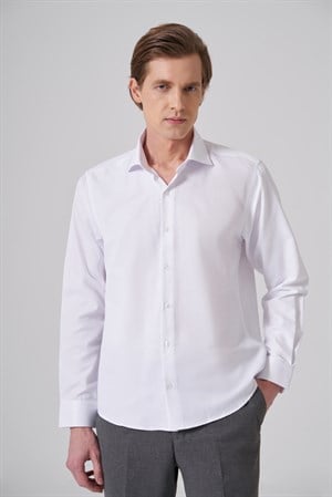 Morven Erkek Beyaz Polyester Trend Slim Fit Tam İtalyan Yaka Gömlek