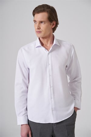 Morven Erkek Beyaz Polyester Trend Slim Fit Tam İtalyan Yaka Gömlek