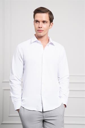 Morven Erkek Beyaz Slim Fit Dar Kesim Sert Spor Yaka Gömlek