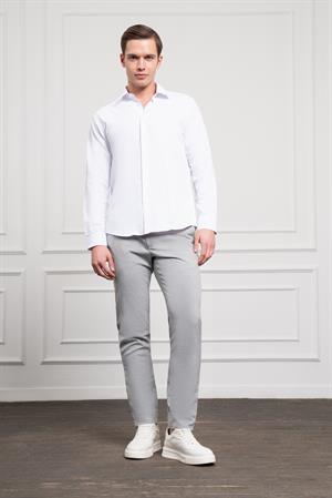 Morven Erkek Beyaz Slim Fit Dar Kesim Sert Spor Yaka Gömlek
