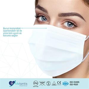 Morven Erkek Beyaz Telli 3 Katlı Cerrahi Maske 50 Adet* 4 Kutu