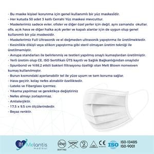 Morven Erkek Beyaz Telli 3 Katlı Cerrahi Maske 50 Adet* 4 Kutu