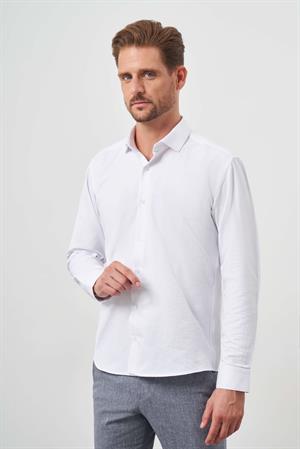 Morven Erkek Beyaz Trend Baskılı Desenli İtalyan Yaka Slim Fit Gömlek