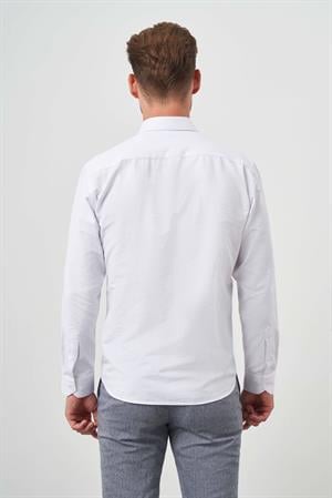 Morven Erkek Beyaz Trend Baskılı Desenli İtalyan Yaka Slim Fit Gömlek