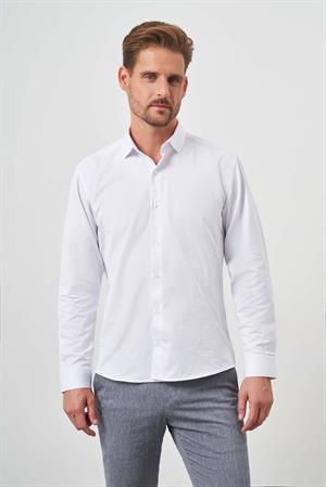 Morven Erkek Beyaz Trend Baskılı Desenli İtalyan Yaka Slim Fit Gömlek