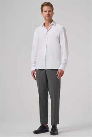 Morven Erkek Beyaz Trend Düz Slim Fit Tam İtalyan Yaka Gömlek