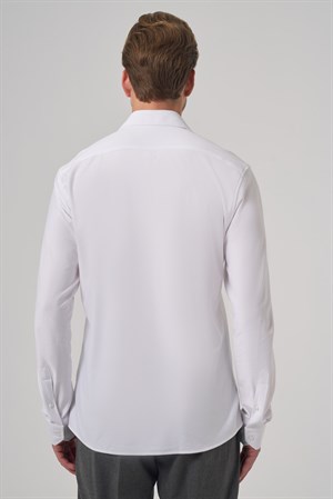 Morven Erkek Beyaz Trend Düz Slim Fit Tam İtalyan Yaka Relaxible Gömlek